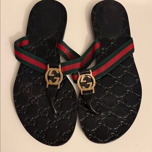Gucci Black Web Accent with Red and Green Straps Sandals